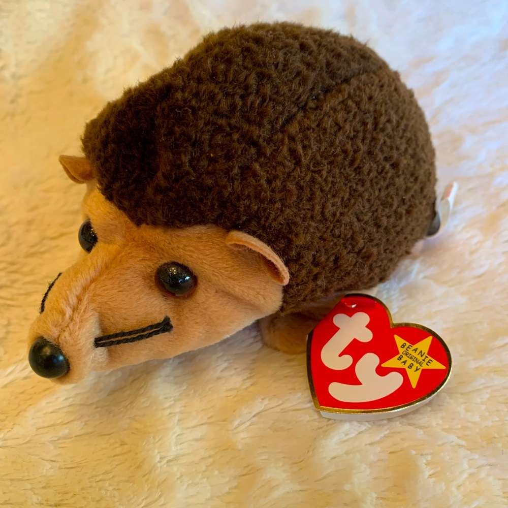 Prickles the hedgehog Ty Beanie Baby with errors, holographic tush tag